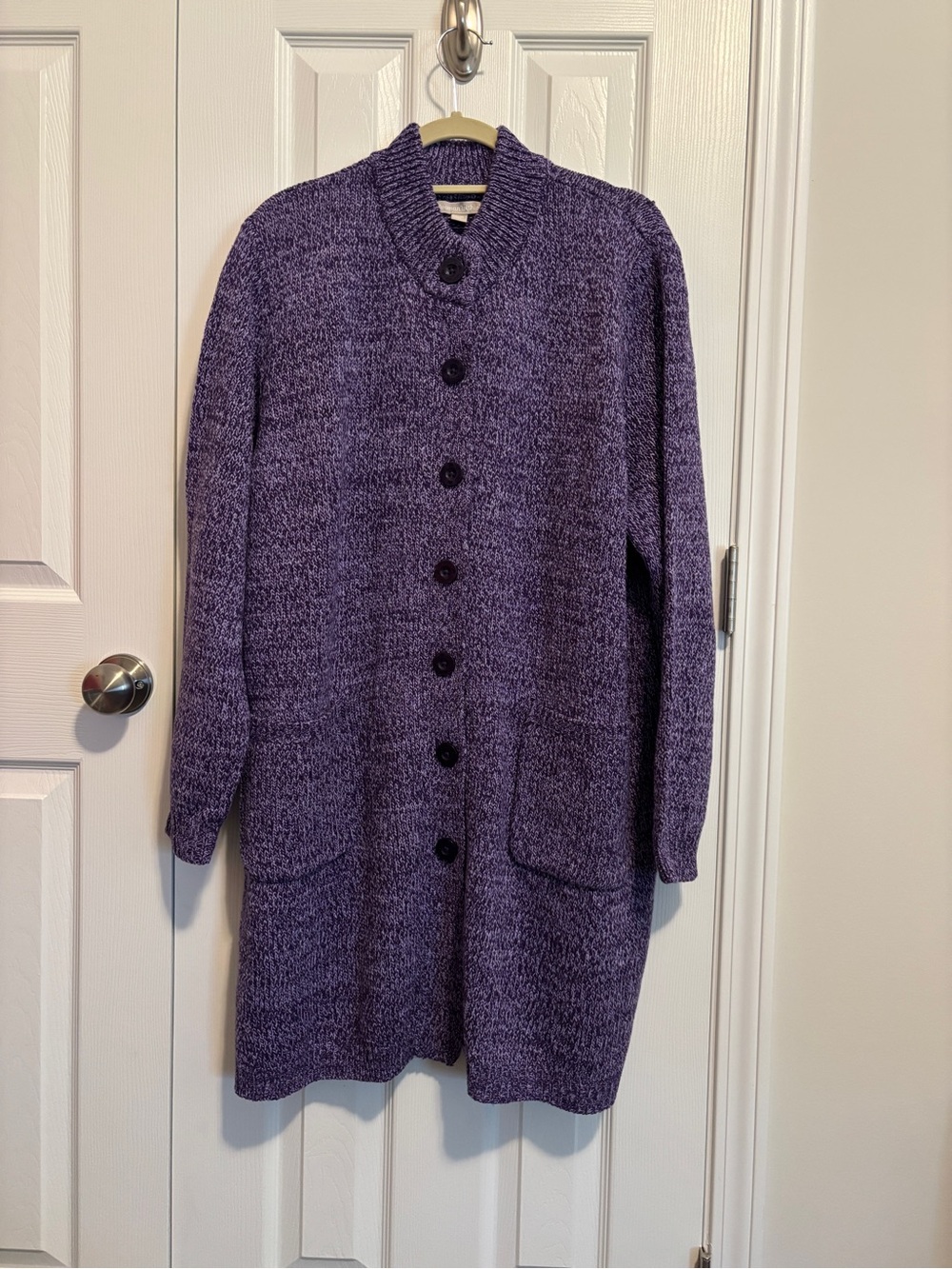 Woman Within Purple Longline Button-Front Knit Cardigan